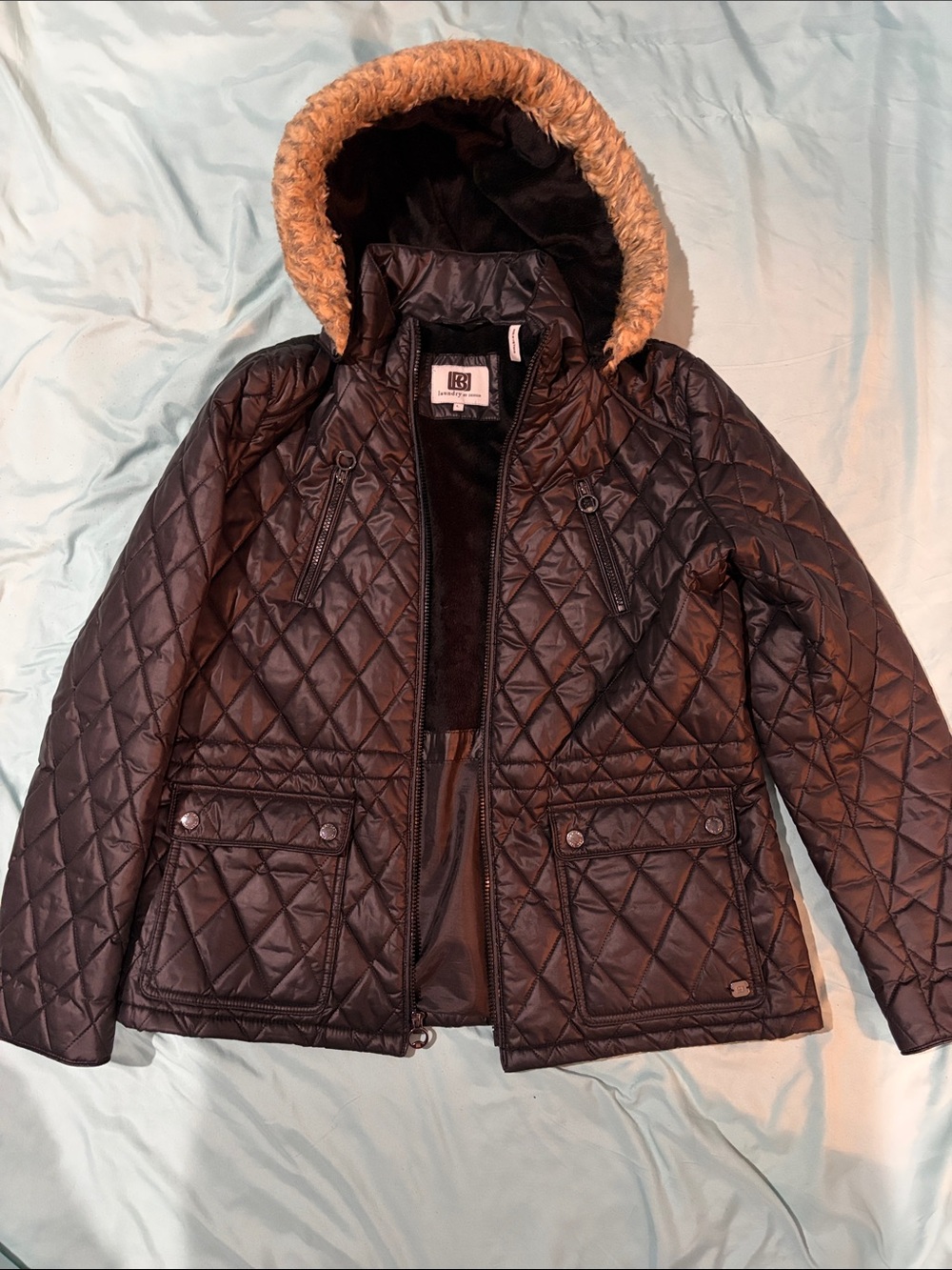 Laundry by Design Quilted Black Puffer Jacket with Faux Fur Trim